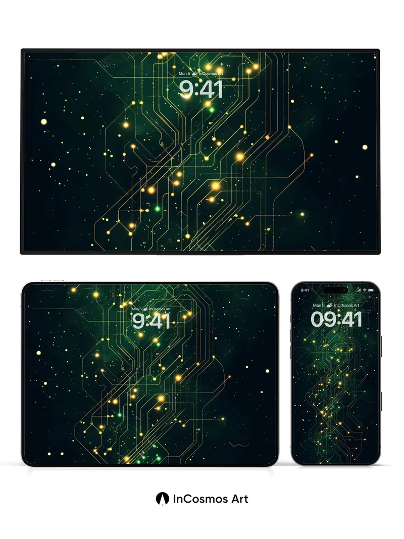 Neon Circuitry Wallpaper with Starlit Veins
