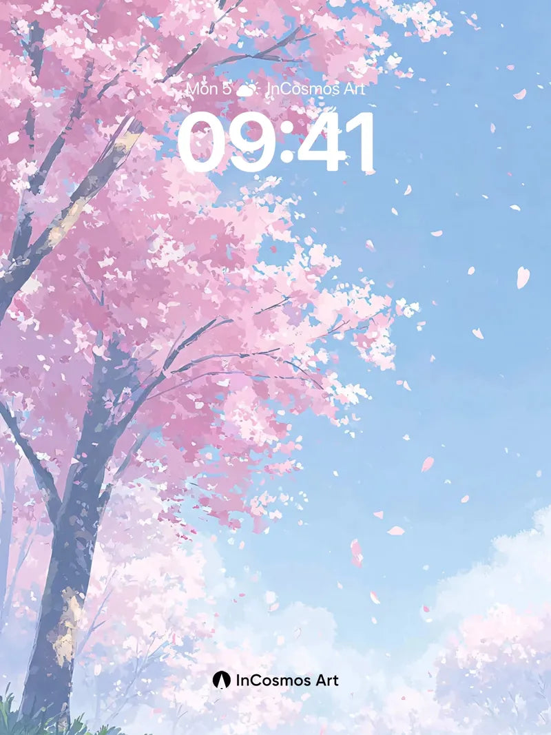 Serene Sakura Wallpaper with Floating Petals wallpaper for iPhone, iPad & Mac