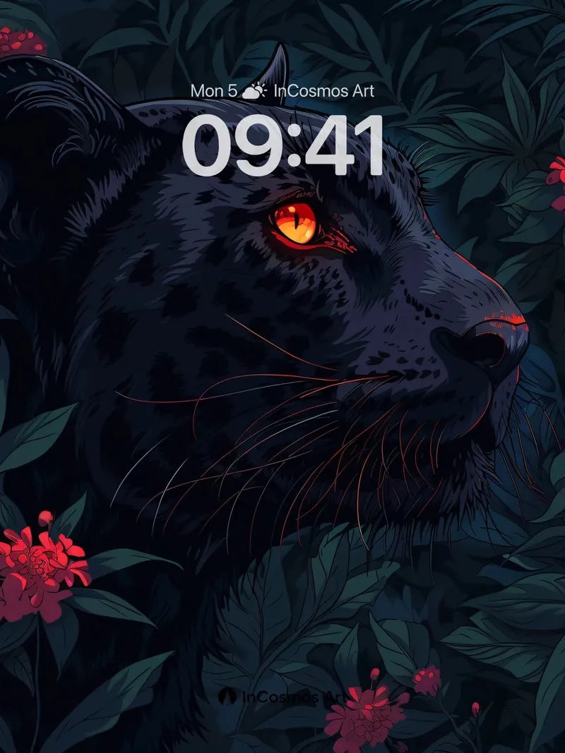 Obsidian Gaze Wallpaper with Crimson Blooms