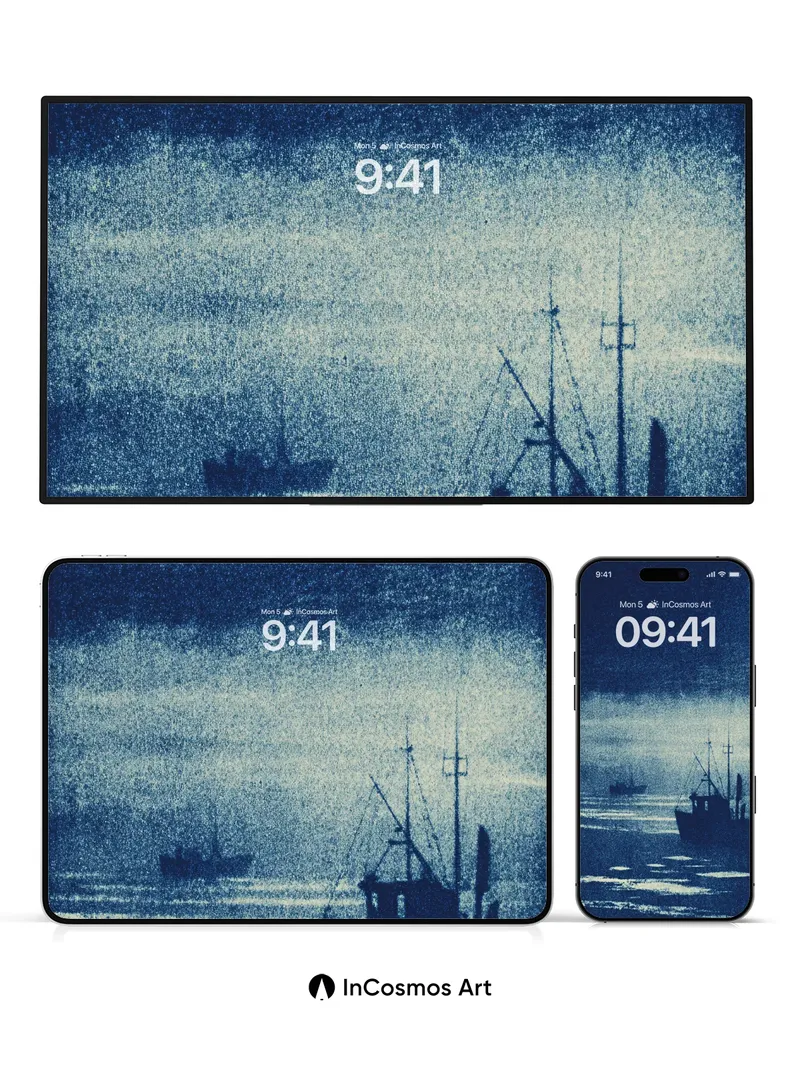 Nocturnal Sea Silence Wallpaper with Faded Hulls