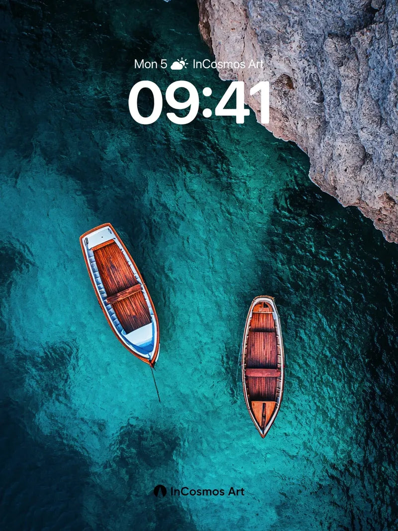Sapphire Stillness Wallpaper with Drifting Canoes wallpaper for iPhone, iPad & Mac