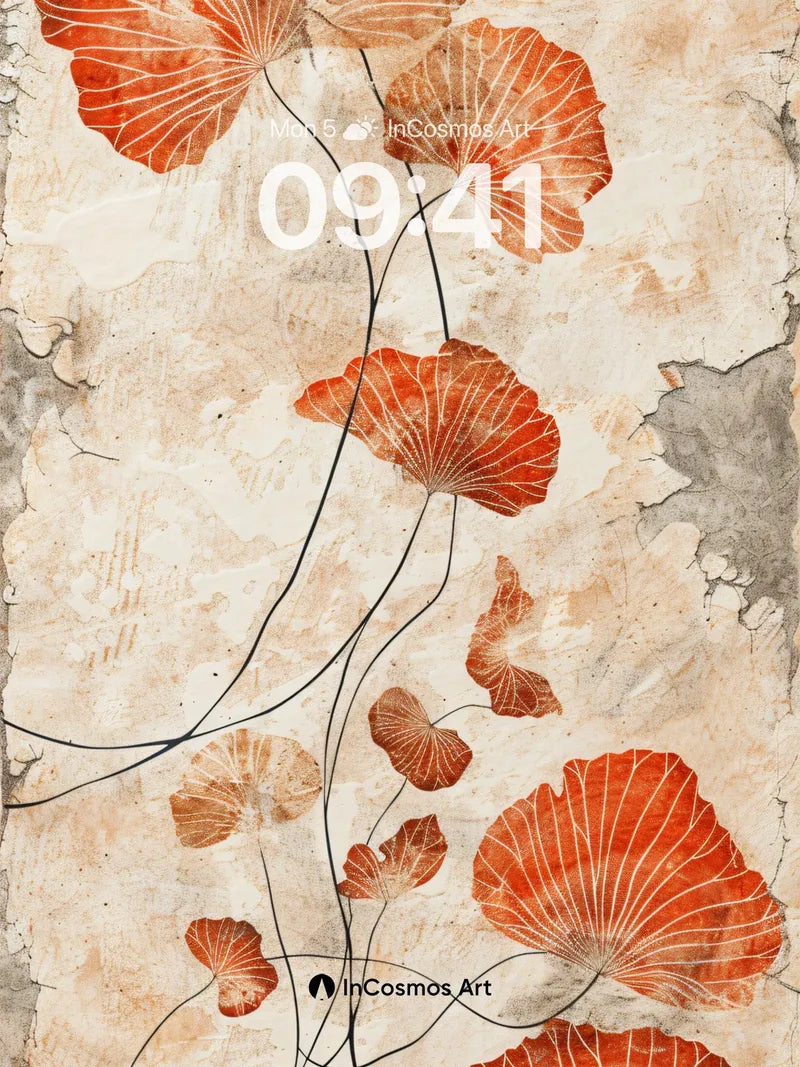 Autumn Whispers Wallpaper with Floating Leaves