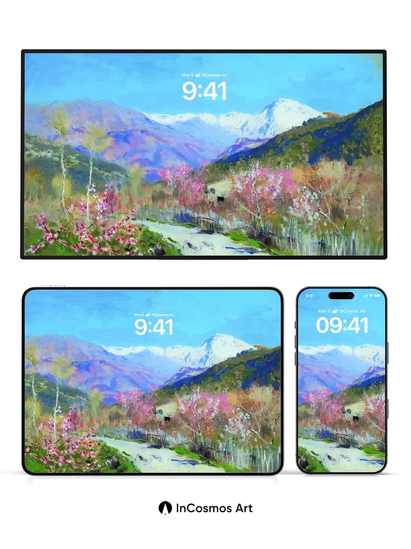 Serenity Bloom Wallpaper with Mountain Hush