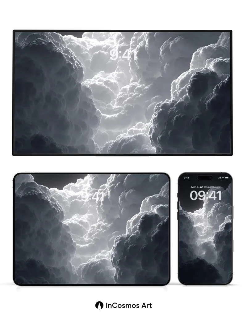 Monochrome Cloud Drift Wallpaper in Heavy Air