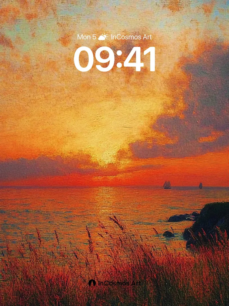 Crimson Horizon Wallpaper with Distant Sails wallpaper for iPhone, iPad & Mac