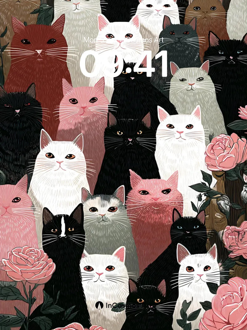 Whispering Feline Garden Wallpaper with Rose Hush wallpaper for iPhone, iPad & Mac