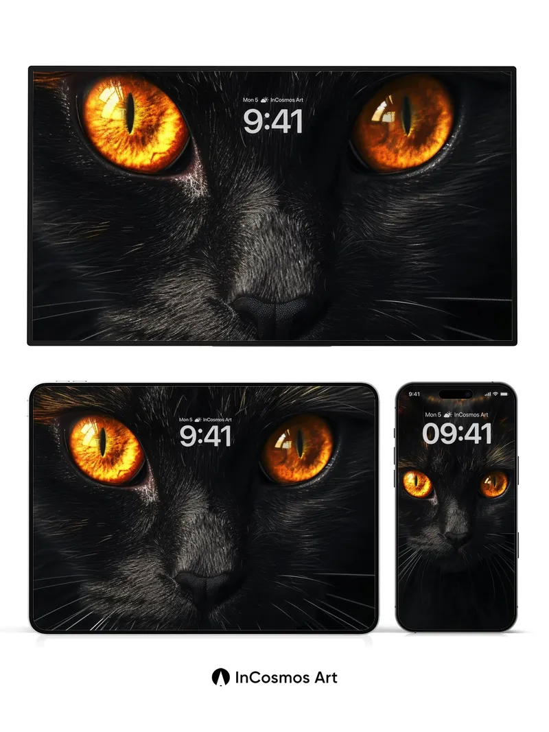 Obsidian Gaze Wallpaper with Fiery Eyes