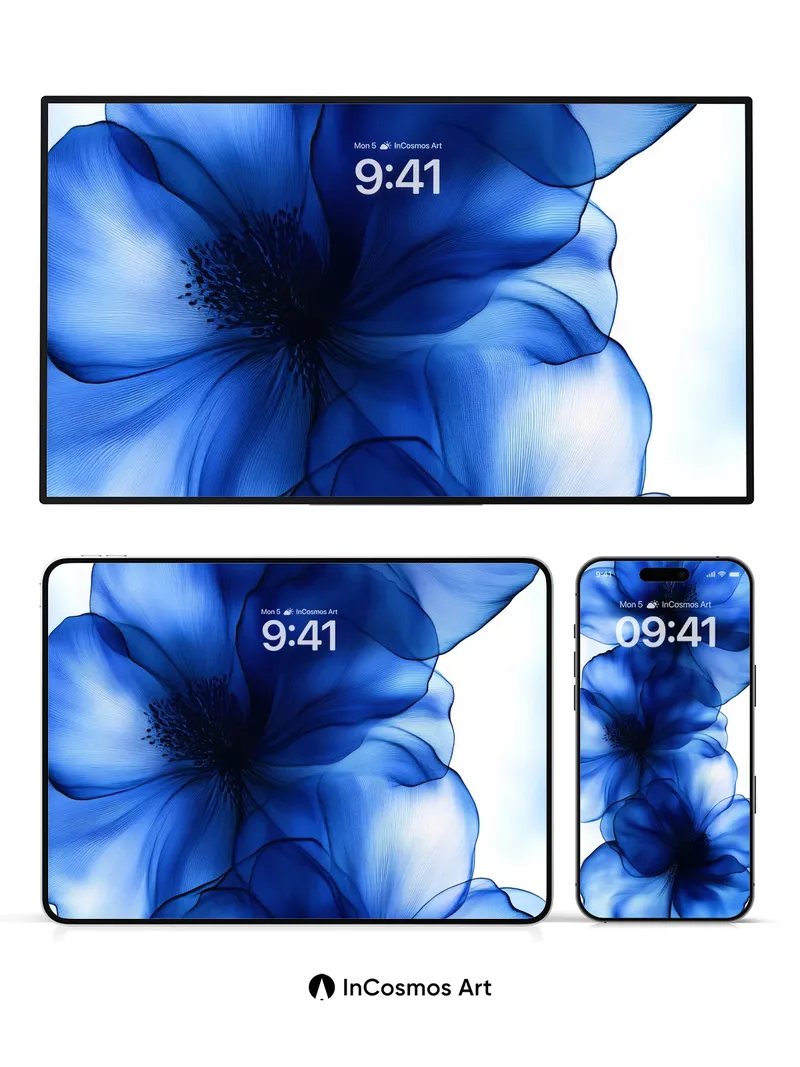 Cobalt Veil Wallpaper with Ethereal Petals