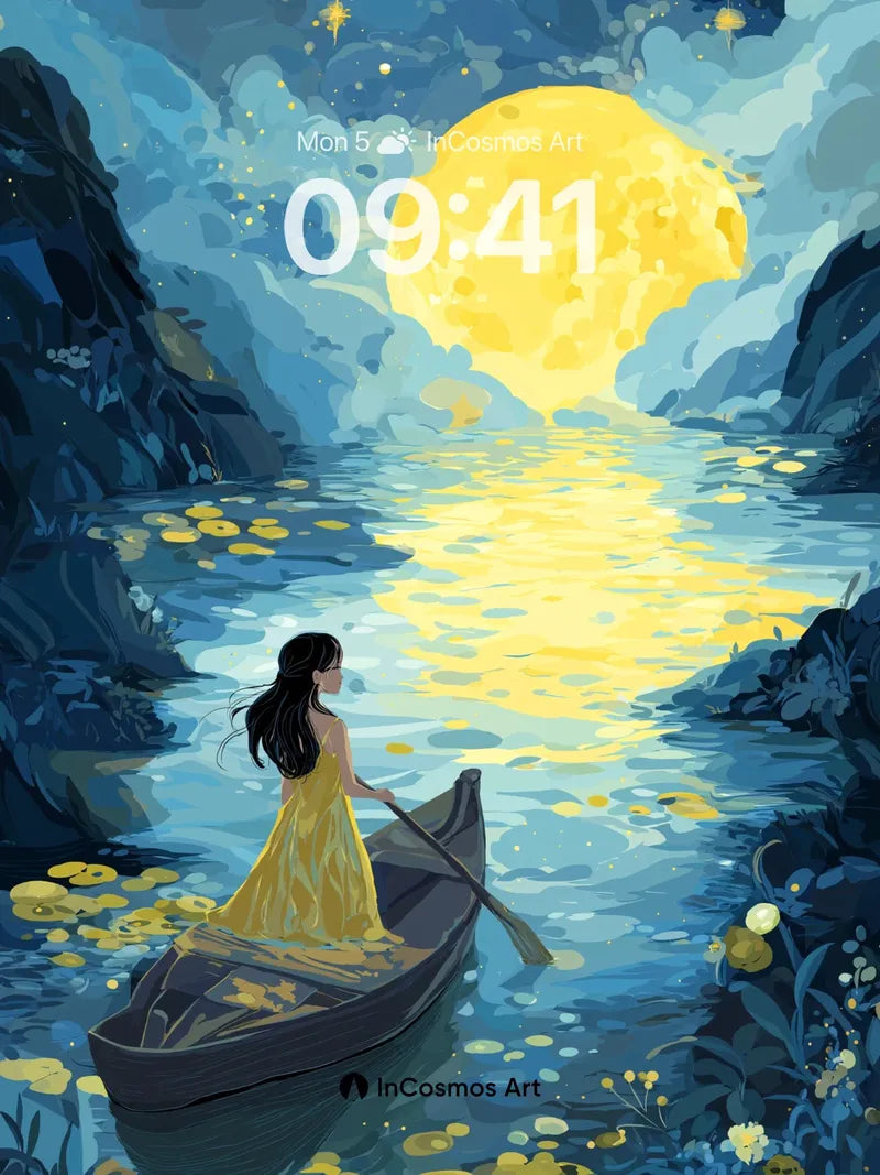 Lunar Reflection Wallpaper with Silent Water wallpaper for iPhone, iPad & Mac