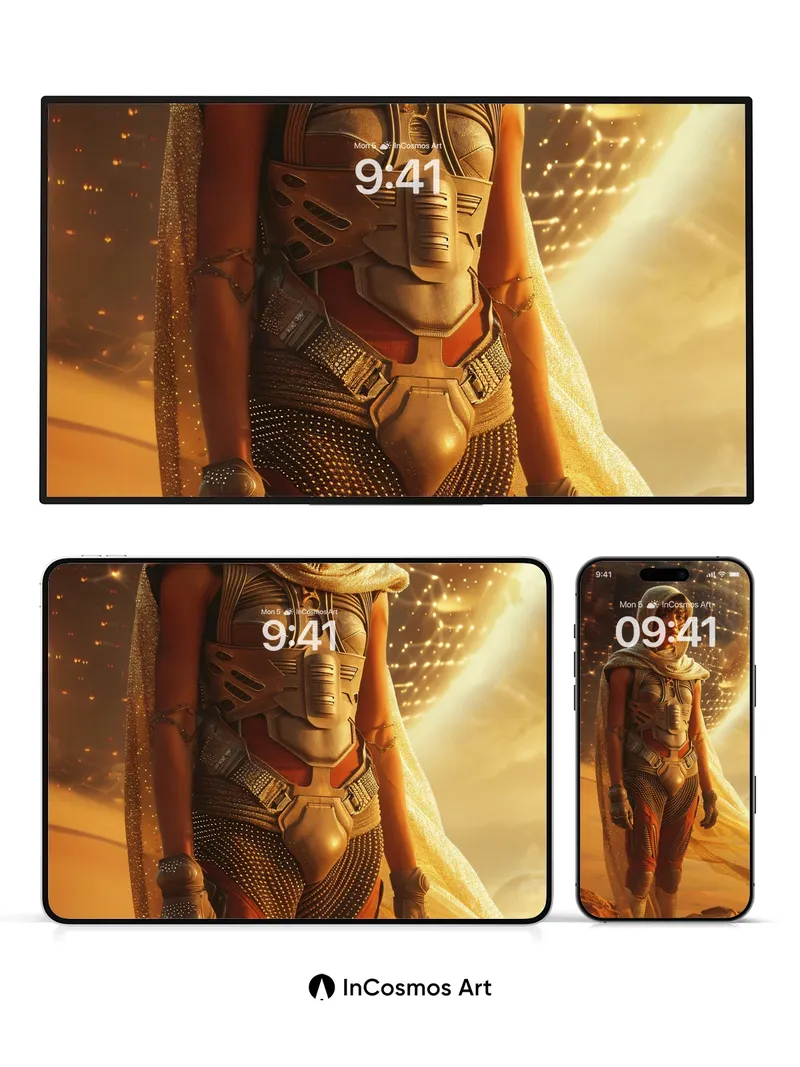 Golden Dune Warrior Wallpaper with Starlit Veil