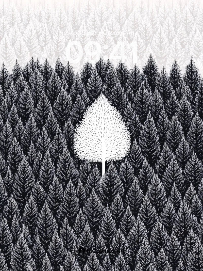 Silent Forest Wallpaper with Lone White Tree