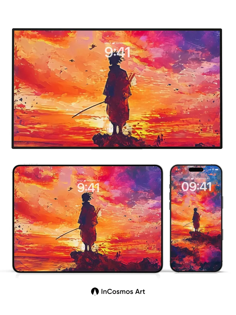 Crimson Horizon Wallpaper with Samurai Silhouette