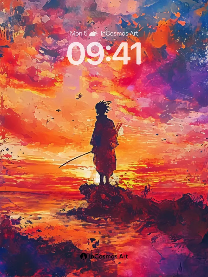 Crimson Horizon Wallpaper with Samurai Silhouette