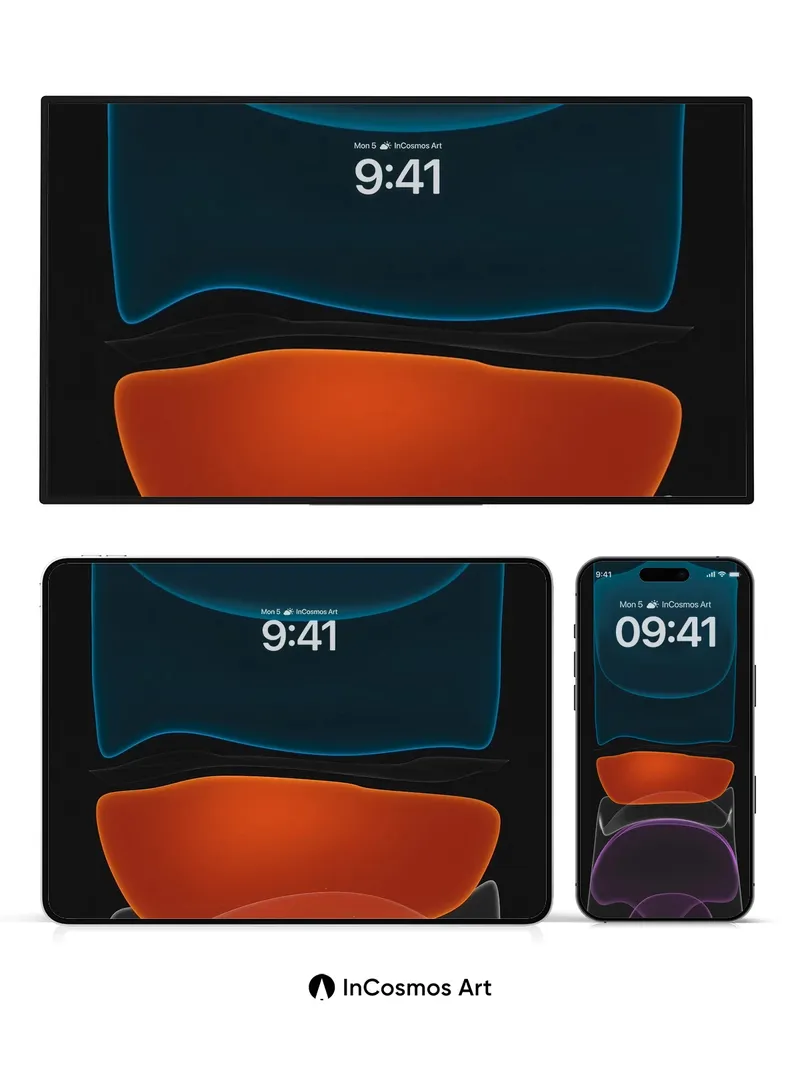 Neon Pulse Wallpaper with Floating Forms