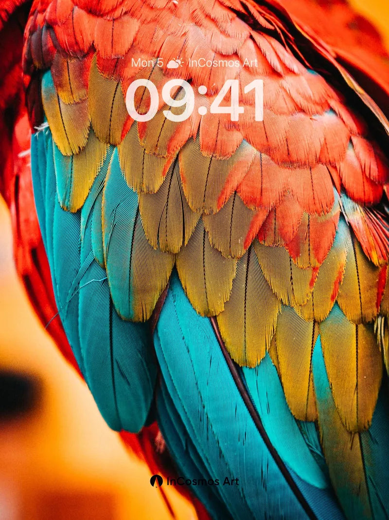 Crimson Feather Wallpaper with Teal Depths