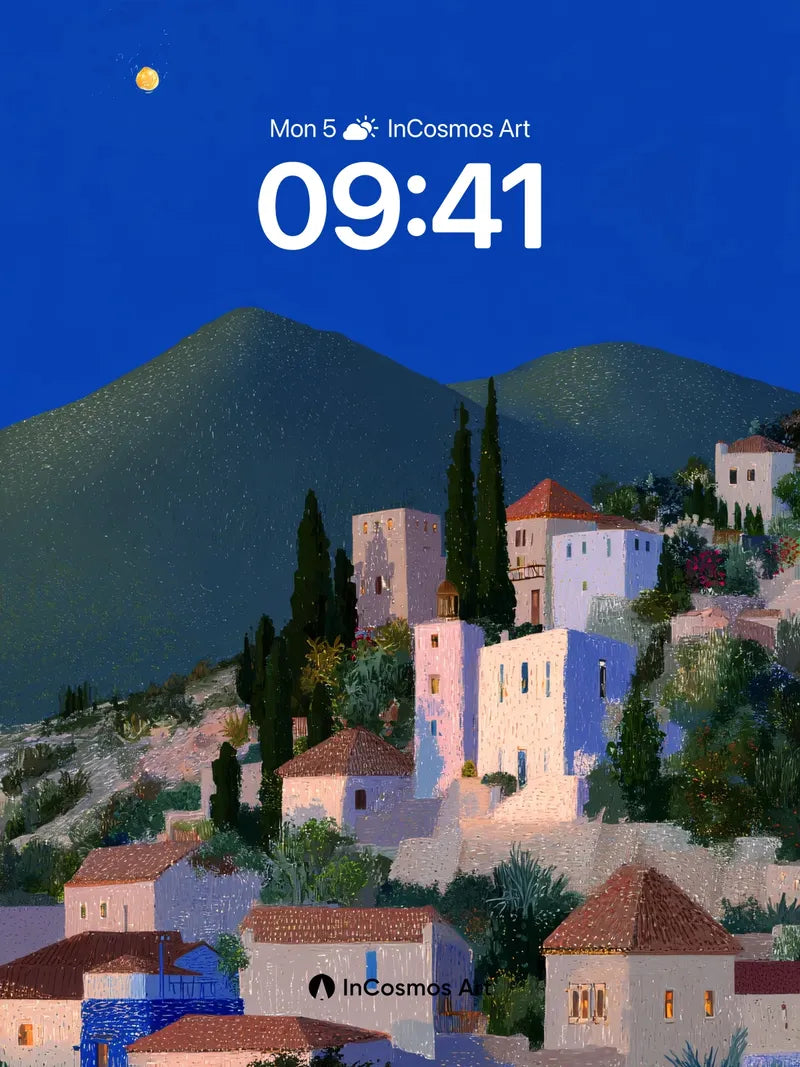 Moonlit Village Wallpaper with Whispering Hills