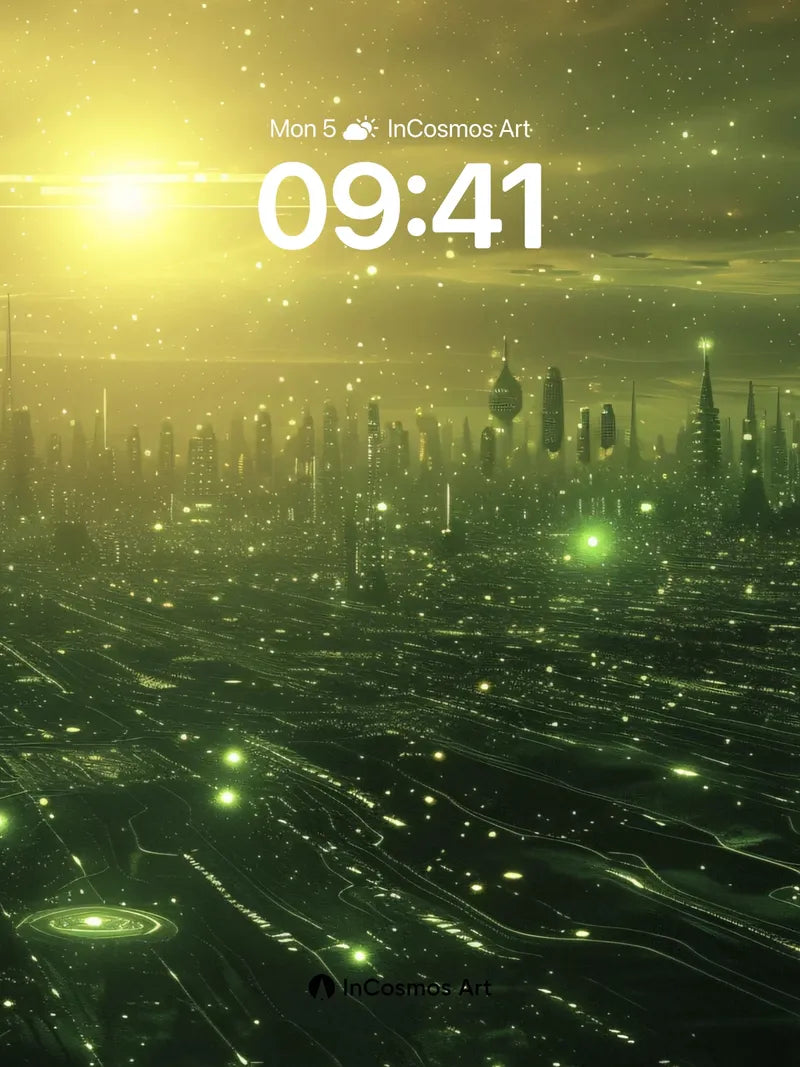 Golden Circuit Wallpaper with Starlit Grid