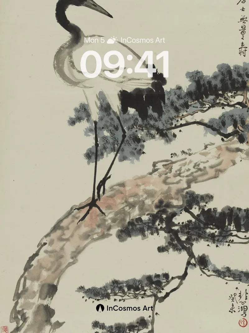 Serene Crane Wallpaper with Ink-Brush Essence