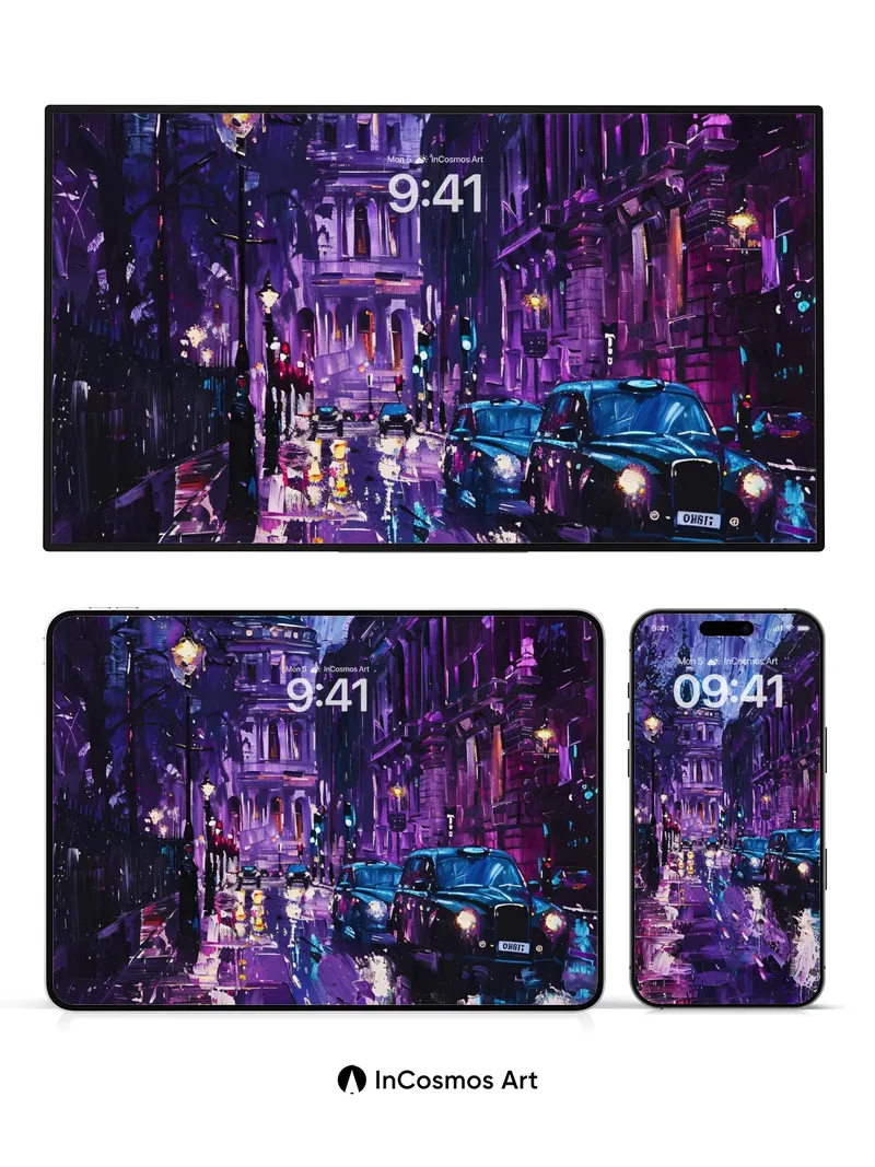 Nocturnal Velvet Wallpaper with Rain-Laced Reflections