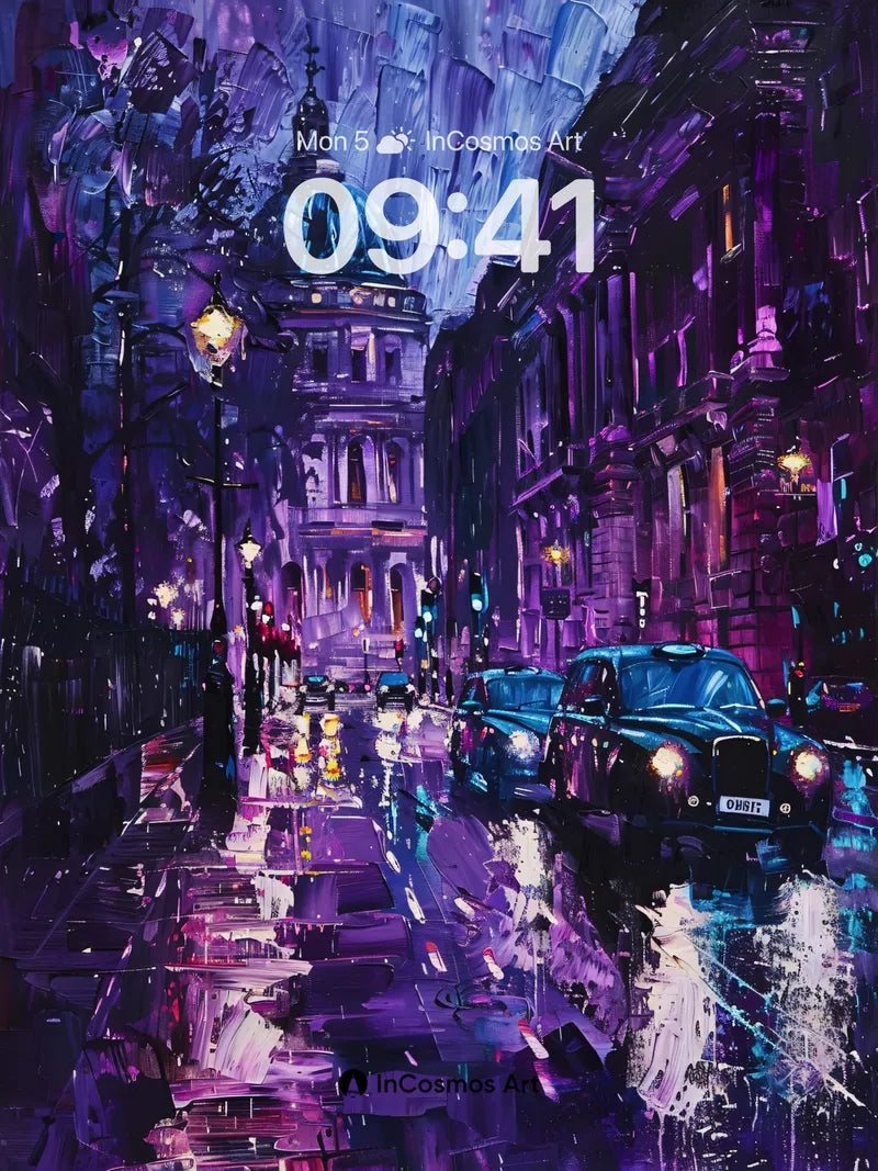 Nocturnal Velvet Wallpaper with Rain-Laced Reflections