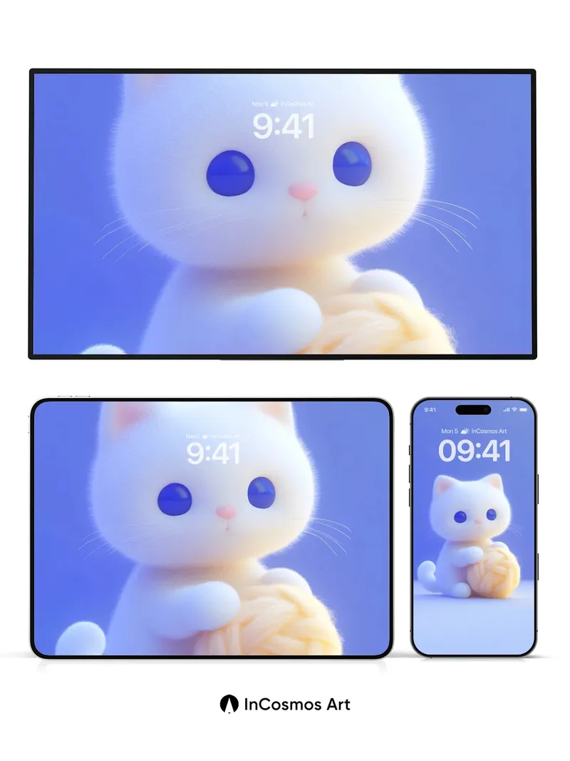 Serene Feline Wallpaper with Soft Yarn Embrace