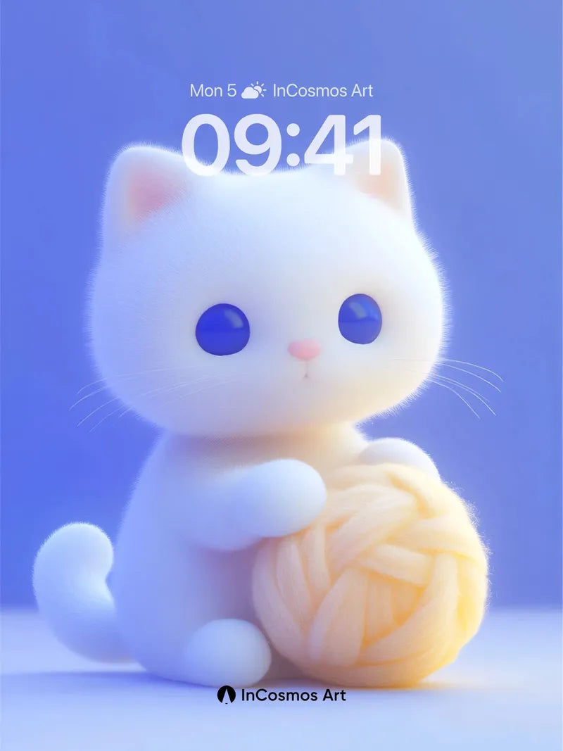 Serene Feline Wallpaper with Soft Yarn Embrace