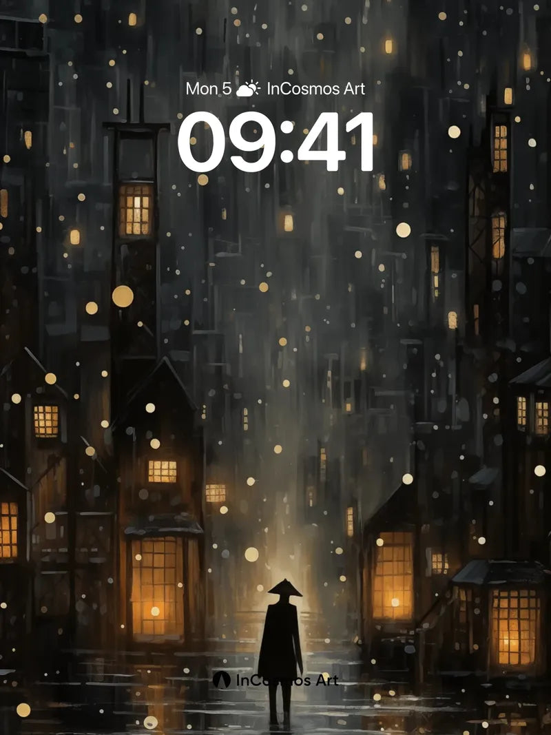 Rainlit Silence Wallpaper with Floating Embers