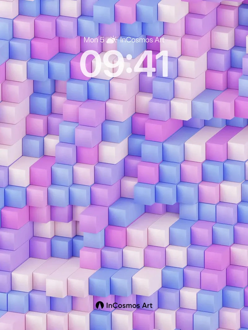 Lavender Grid Wallpaper with Floating Cubes