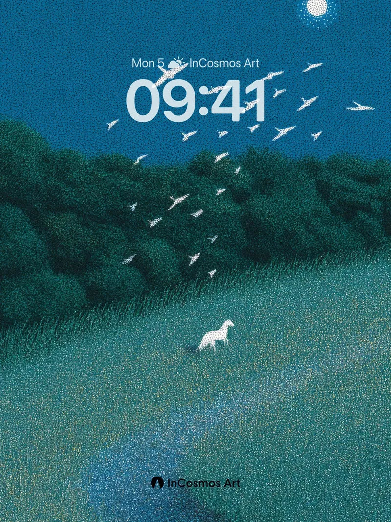 Moonlit Meadow Wallpaper with Whispering Birds