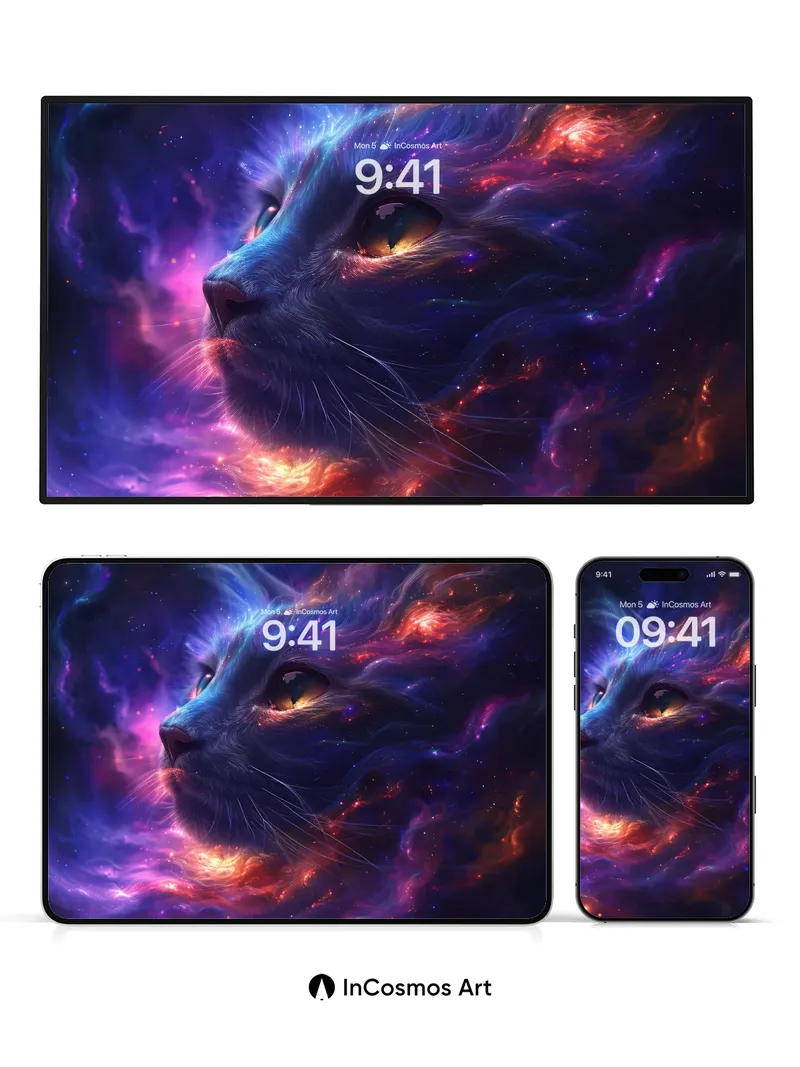 Cosmic Feline Wallpaper with Nebula Eyes