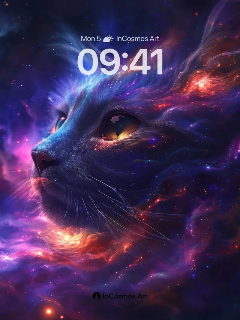 Cosmic Feline Wallpaper with Nebula Eyes
