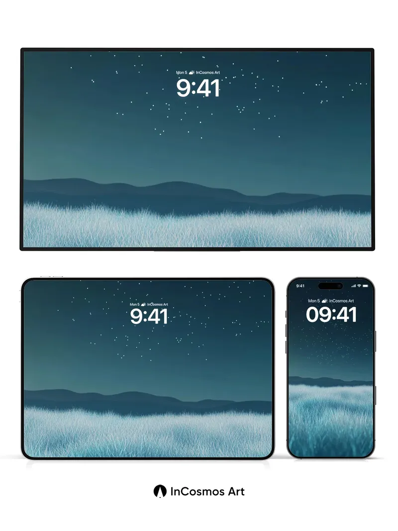 Stellar Whisper Wallpaper with Frozen Grass