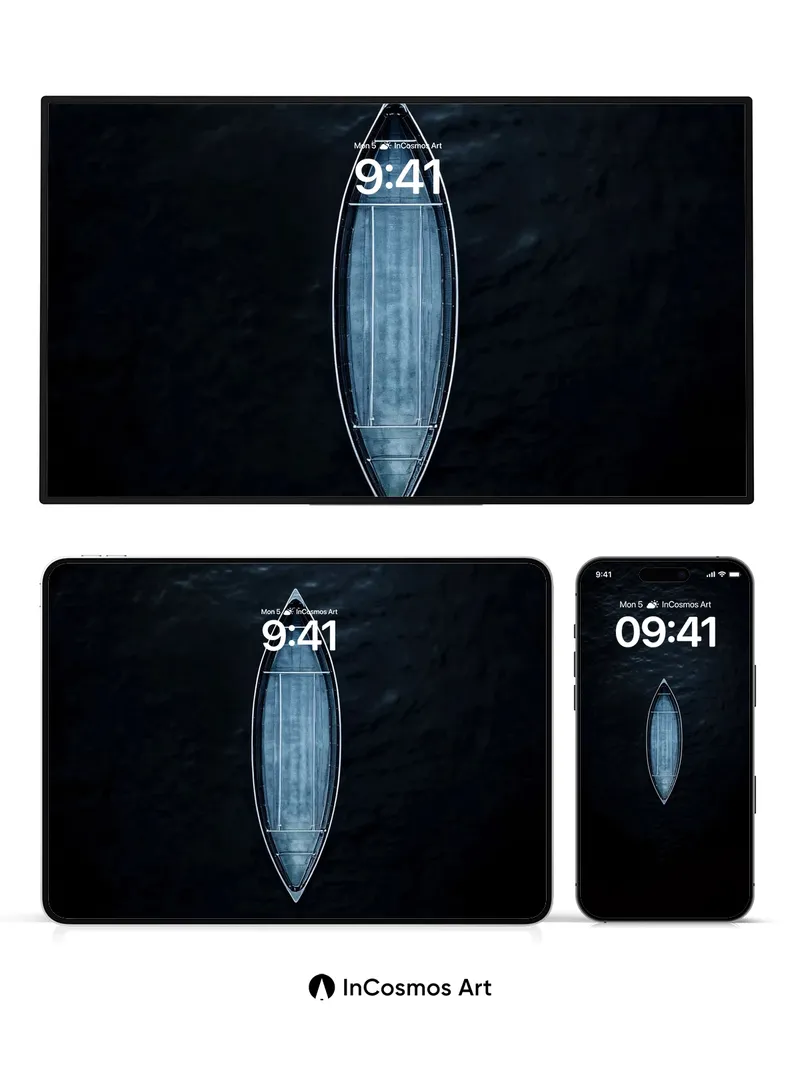 Midnight Solitude Wallpaper with Floating Canoe