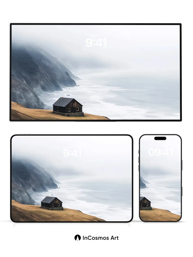 Solitary Stone Cottage Wallpaper with Ocean Hush