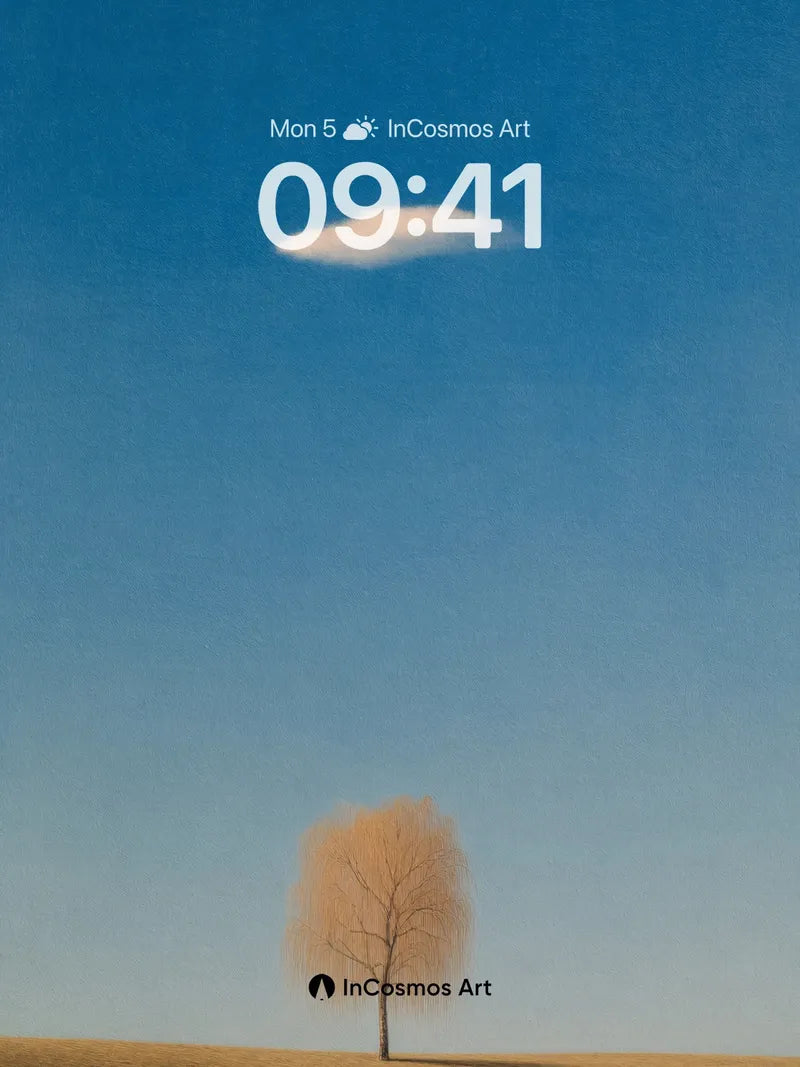 Solitary Willow Wallpaper in Clear Blue Sky wallpaper for iPhone, iPad & Mac