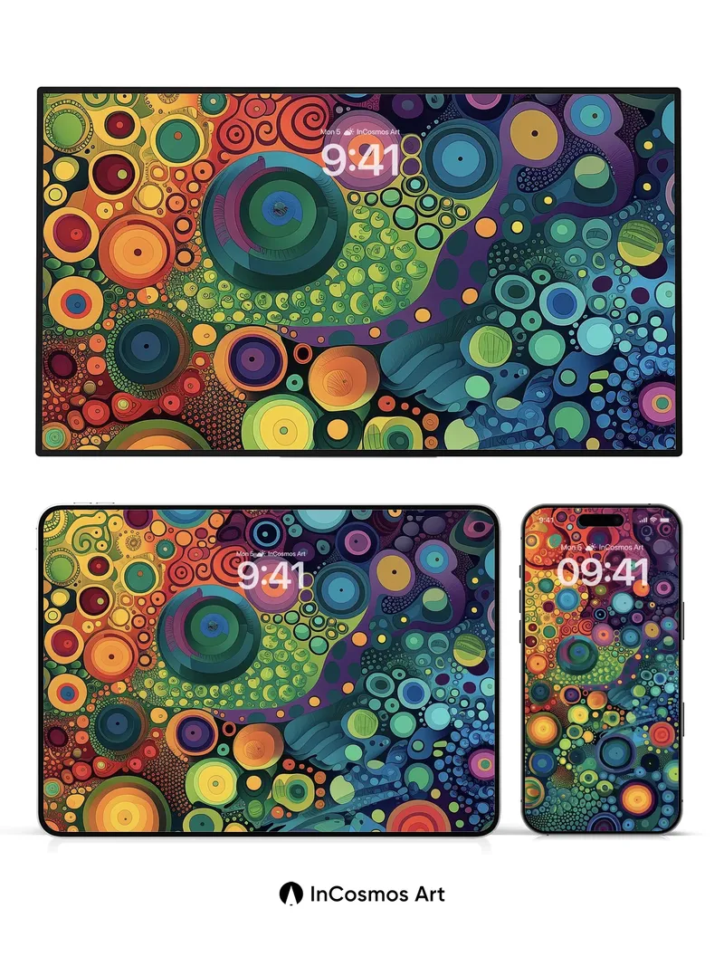 Cosmic Bloom Wallpaper with Swirling Orbs