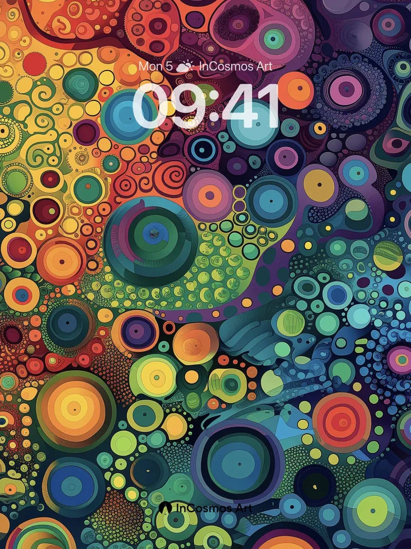 Cosmic Bloom Wallpaper with Swirling Orbs