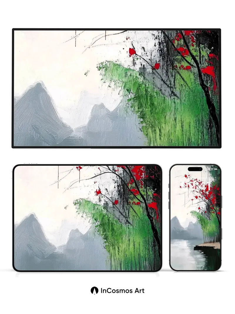 Silent Bloom Wallpaper with Ink-Brush Mist