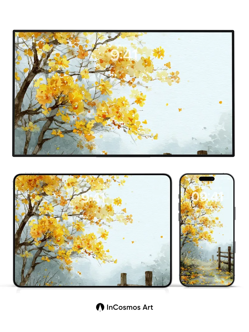 Golden Hush Wallpaper with Whispering Leaves