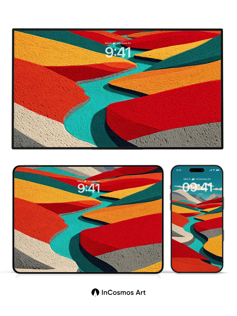 Crimson Valley Wallpaper with Turquoise River Veins