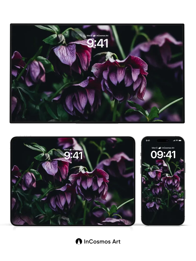 Velvet Nightfall Wallpaper with Drooping Petals