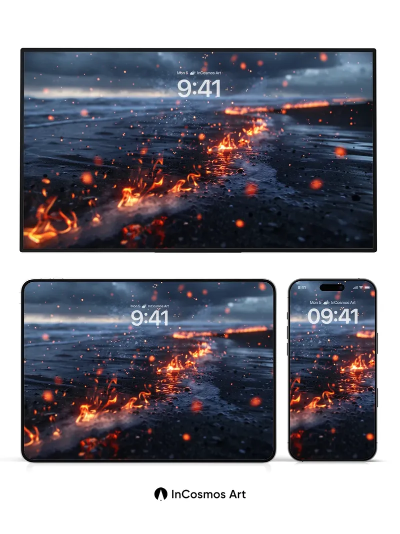 Ember Mirage Wallpaper with Burning Shoreline