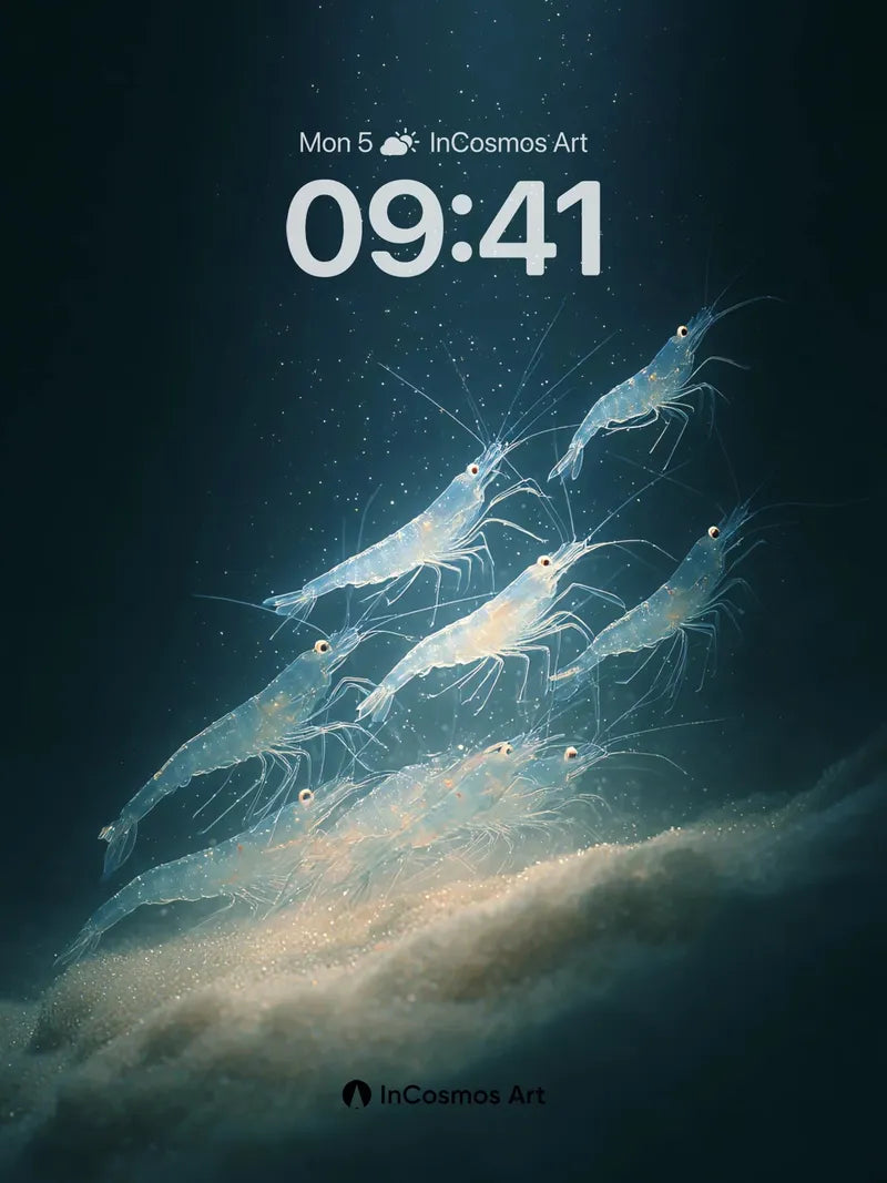 Ethereal Shrimp Dance Wallpaper in Deep Ocean wallpaper for iPhone, iPad & Mac