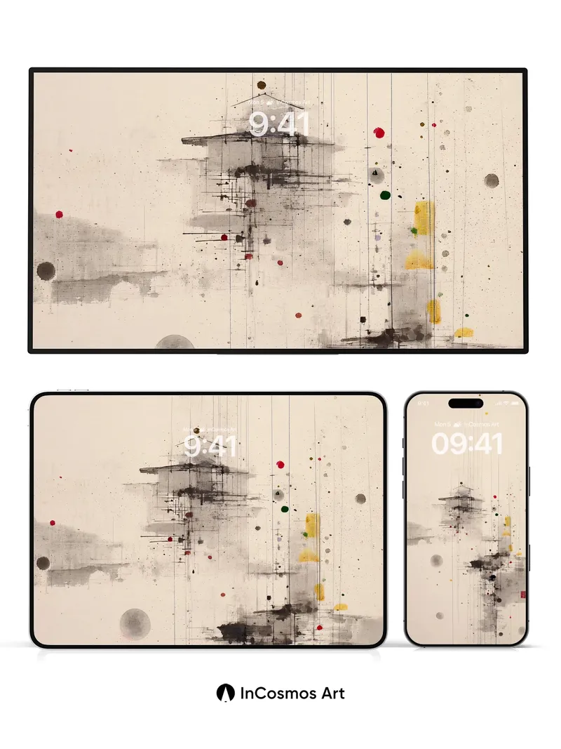 Ink Wash Tower Wallpaper with Abstract Splatter