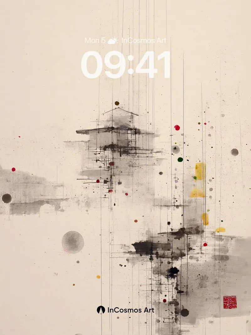 Ink Wash Tower Wallpaper with Abstract Splatter
