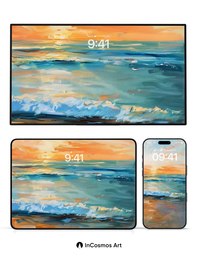 Golden Hush Ocean Wallpaper with Sunlit Foam