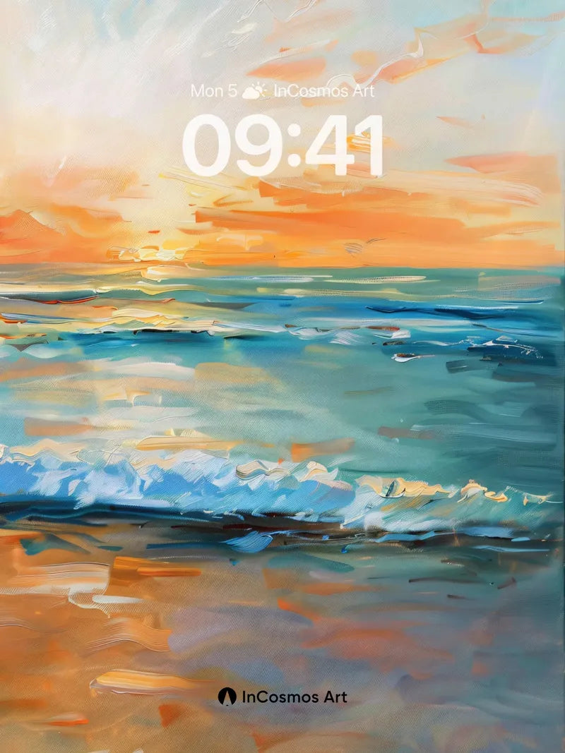 Golden Hush Ocean Wallpaper with Sunlit Foam