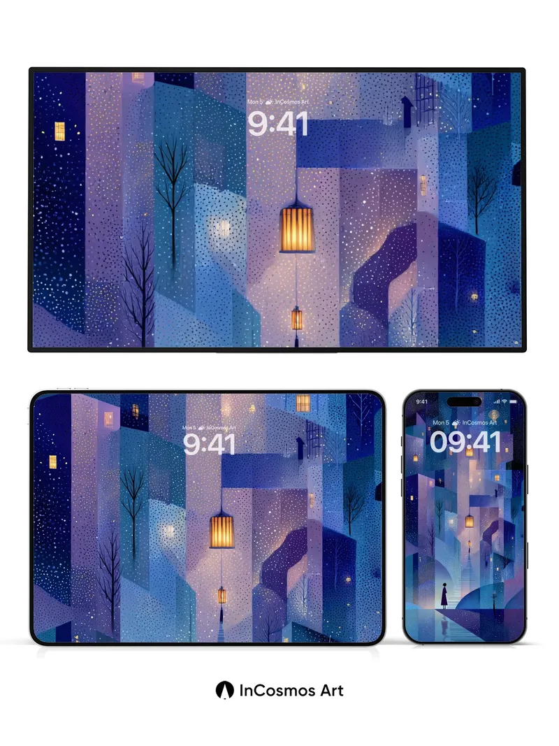 Stellar Stairway Wallpaper with Floating Lanterns