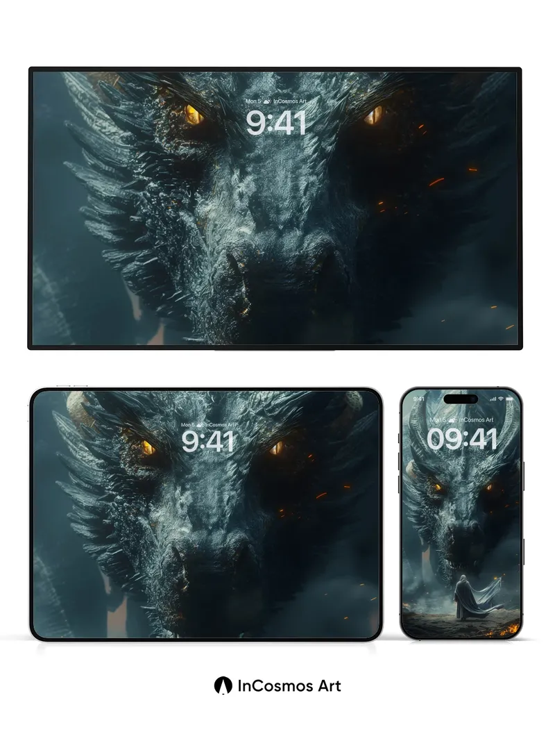 Ethereal Dragon Confrontation Wallpaper with Cloaked Figure