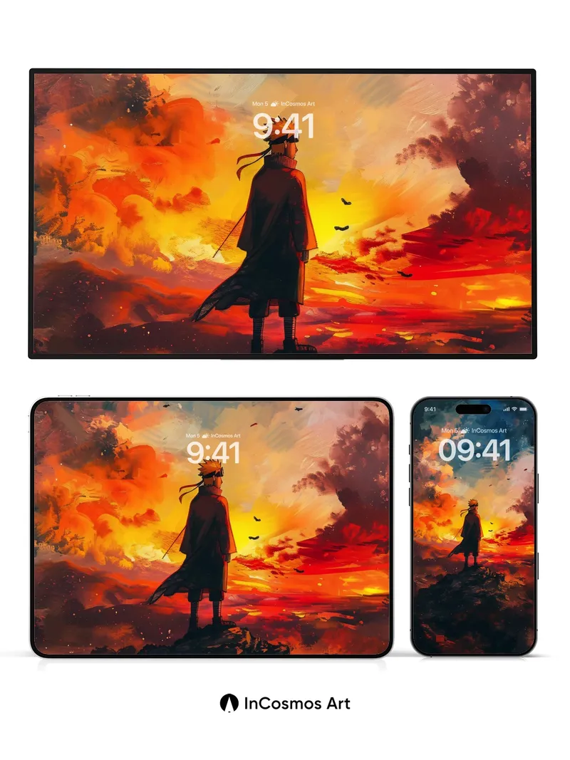 Silhouetted Dawn Wallpaper with Fiery Skies